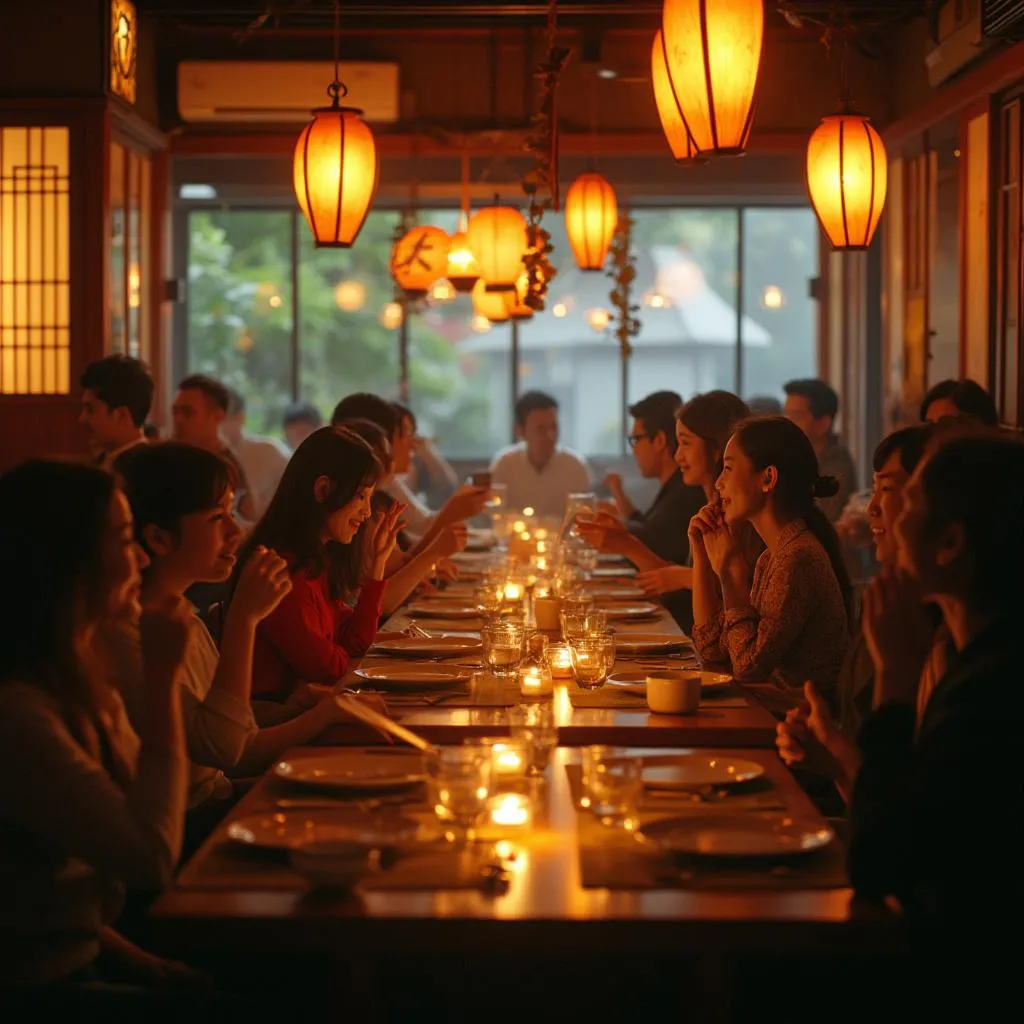 Interior del restaurante durante la hora de la cena