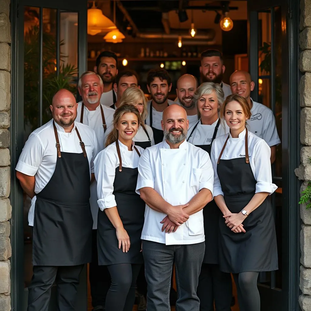 Equipo completo de TOMO NO RAMEN en la entrada del restaurante